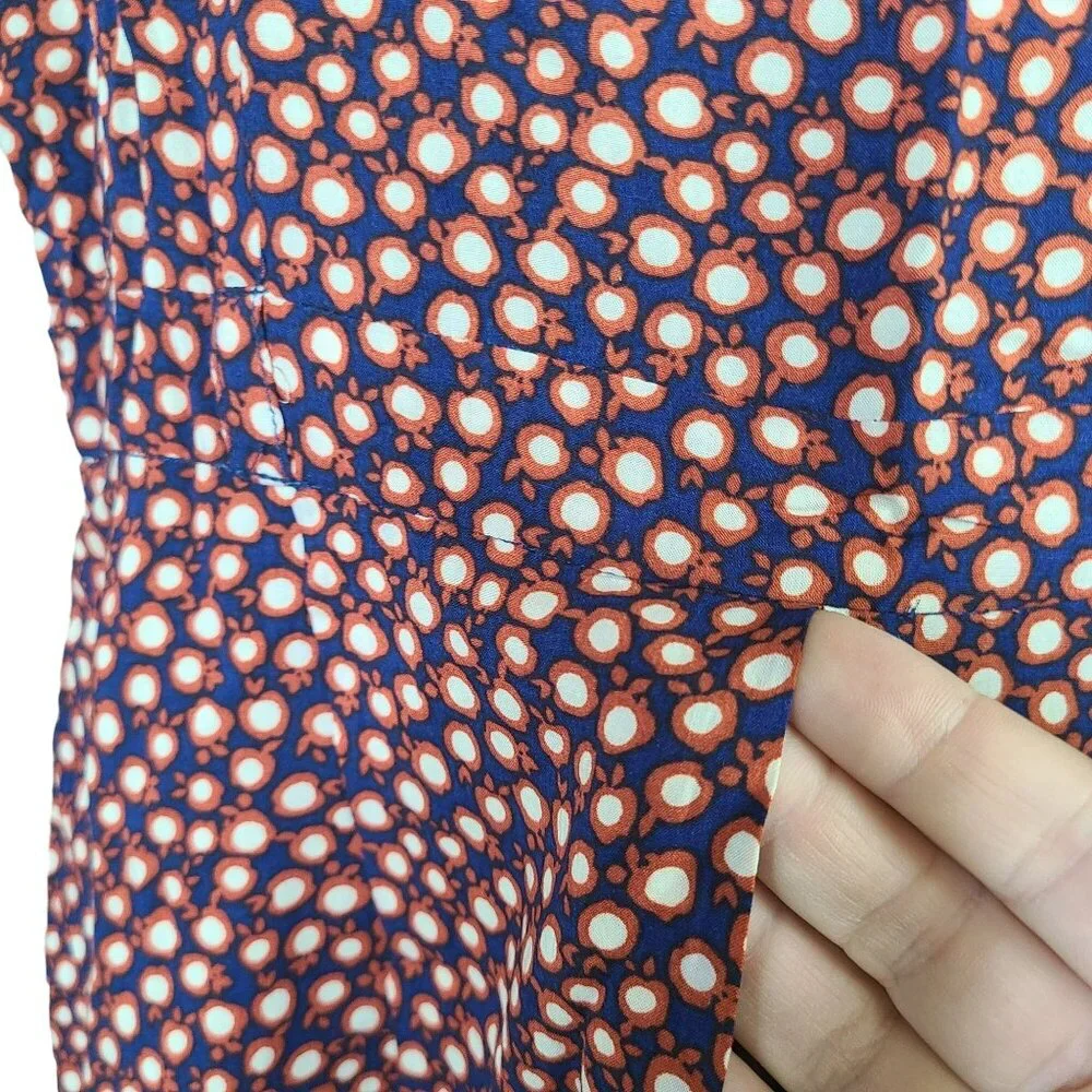 I Love H81 Womens SM Sleeveless Apple Polka Dot Print Dress Blue Red Rayon Lined - Picture 4 of 12